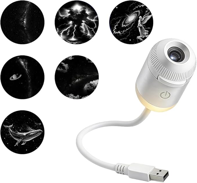 2-in-1 Galaxy Projector Night Light, USB Starry Sky Night Light Projector with Adjustable Brightness, Mini LED Projection Lamp for Bedroom Ceiling Wall Room Decor (6 Projection Films)