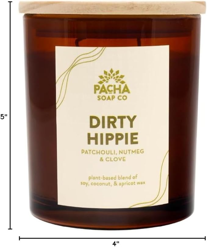 PACHA SOAP Co. Dirty Hippie Candle, 7 oz - Scents of Patchouli, Nutmeg, and Clove - Clean Burning, Soy, Coconut & Apricot Wax, Lead-Free Wick, Cruelty-Free, Recyclable