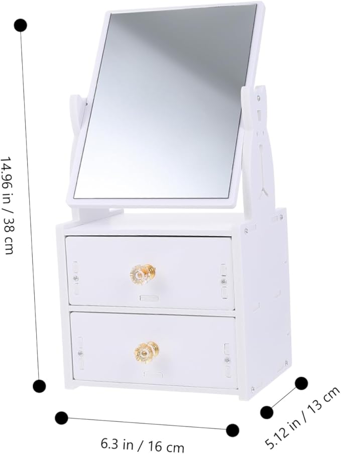 Desktop Makeup Mirror Storage Box Portable Vanity Mirror PVC Makeup Organizer for Students Adjustable Height Compact Design for Travel and Home Use
