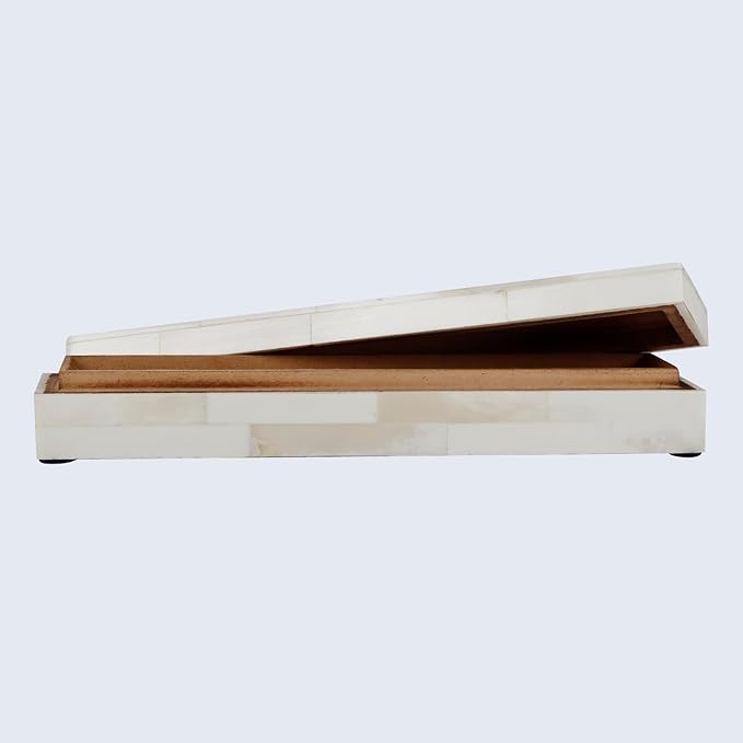 Handicrafts Home Decorative Storage Box with Lid- 10x2.5x1.5” Small Keepsake, Trinket Box, Memory Box- Decorative Boxes for Home Decor, Centre Table, Giftable Storage Accent- Classic Plain- White