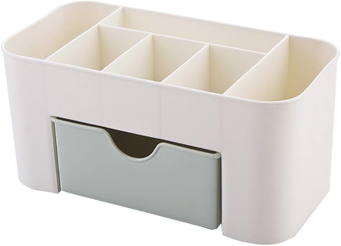 6 Compartments Cosmetics Makeup Organizer Cosmetic Storage Box with Drawer Multifunctional Makeup Desk Organizer for Home Bathroom(Green)