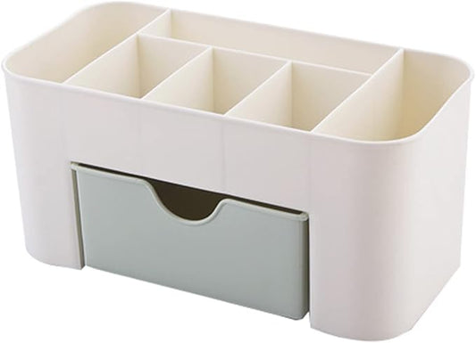 6 Compartments Cosmetics Makeup Organizer Cosmetic Storage Box with Drawer Multifunctional Makeup Desk Organizer for Home Bathroom(Green)