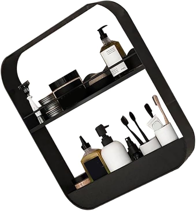 Jerliflyer Wall Mounted Floating Shelves for Bathroom, 2 Layer Carbon Steel Makeup and Cosmetic Organizer Rack