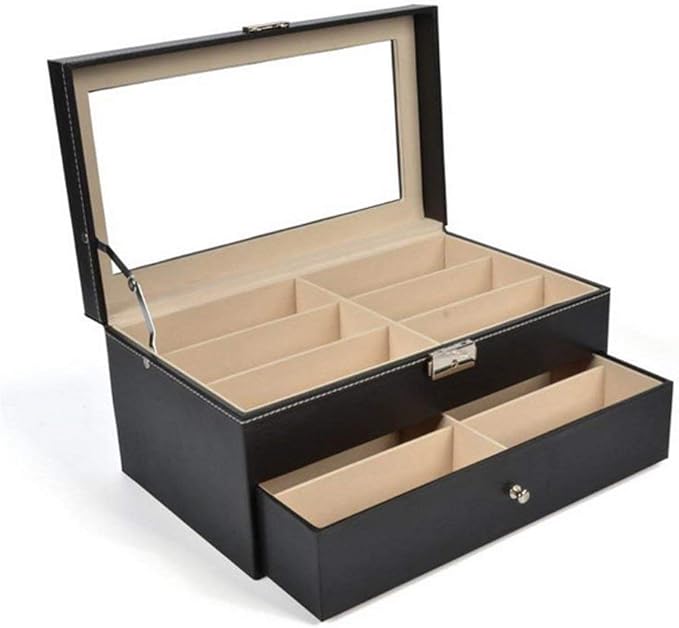Makeup Organizers 12-Compartment Black Jewelry Box Storage Box Leather Double-Layer Jewelry Display Cabinet Lockable Storage Box Jewelry Case
