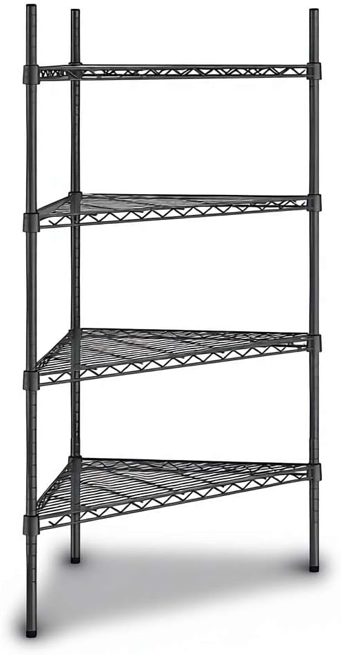 33" W x 24" D x 54" H NSF Black Triangle Heavy Duty Corner Shelving Kit, 4-Shelf Adjustable Wire Rack