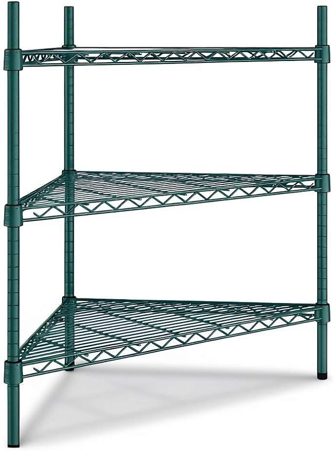 33" W x 24" D x 34" H NSF Green Triangle Heavy Duty Corner Shelving Kit, 3-Shelf Adjustable Wire Rack