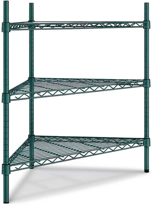 33" W x 24" D x 34" H NSF Green Triangle Heavy Duty Corner Shelving Kit, 3-Shelf Adjustable Wire Rack