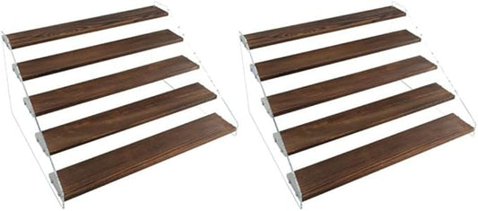2 Pack Large 5 Tier Acrylic Display Stand 16*13*7.8 inches for Figures Wooden Risers Display Case for Craft Fair Acrylic Cupcake Stand for Dessert Table Cologne Organizer for Men (BROWN)