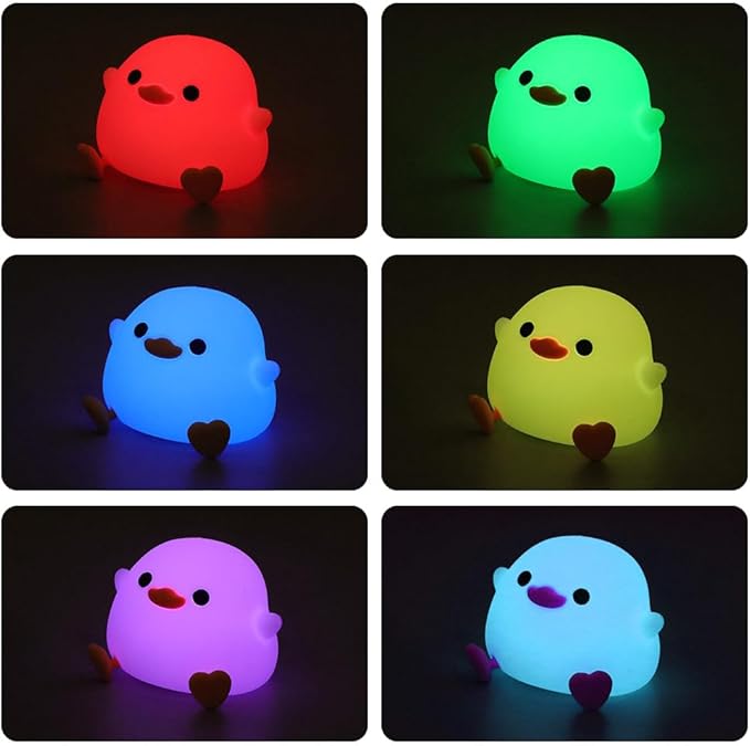 IFTHFOUR DoDo Duck Night Light, LED Cute Silicone Dimmable Nursery Lamp, Touch Sensor Lamp, RGB & Warm White Light for Kids, Bedrooms, Dorm Decor, and Gift Ideas(Battery)