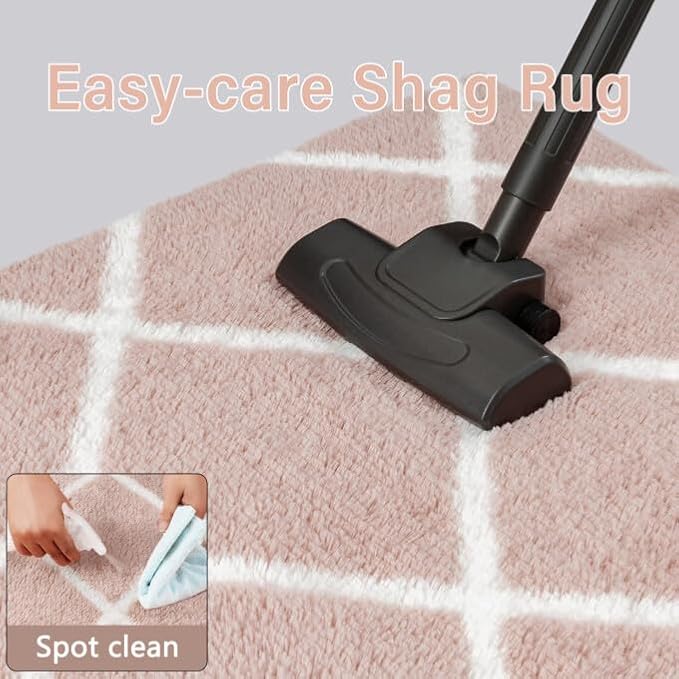 PureCozy 6x9 Checkered Rug for Living Room Pink and White Modern Soft Area Rug Fluffy Non-Slip Carpet for Bedroom Playroom Home Aesthetic Decor