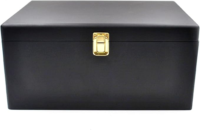 Large Wooden Storage Box with Hinged Lid, Wood Keepsake Chest, Perfect for Storing Souvenirs, Jewelry, Tools, Clothes, Recipes, Receipts, Small Accessories, etc, 11.8" x 7.8" x 5.5", Black