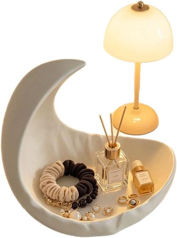 Moon Shaped Vanity Tray, 3D Printed Jewelry Holder & Makeup Organizer with Smooth Finish - Modern Decorative Catchall Tray for Bedside, Bathroom, Minimalist Home Decor & Gift