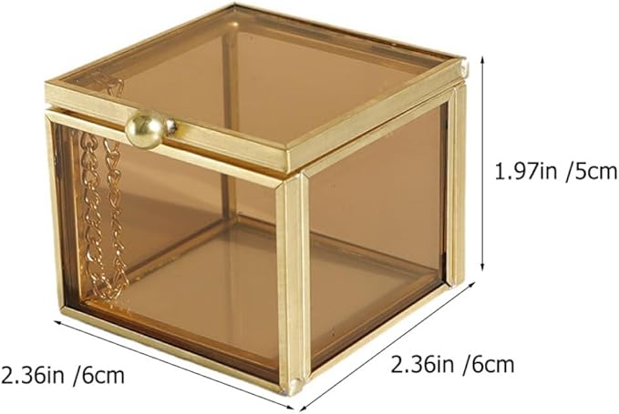 Luxshiny Vintage Square Glass Jewelry Box with Lid, Cosmetic Organizer and Trinket Storage Case for Women, Home Display Container for Rings, Necklaces, and Makeup Essentials