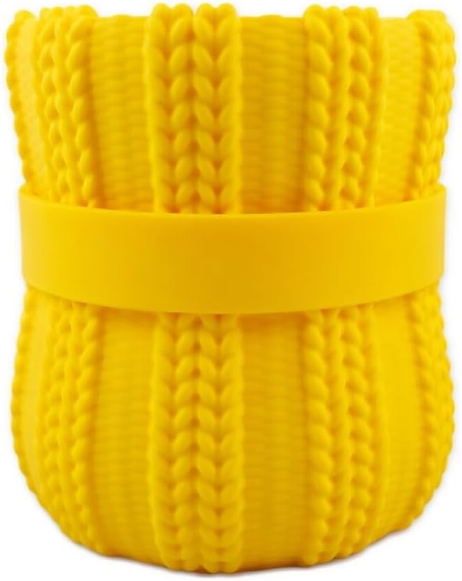 Knitted Bowknot Makeup Brush Holder, Cute Bow Vase, Pen Organizer for Kitchen, Bathroom or Office (Yellow)