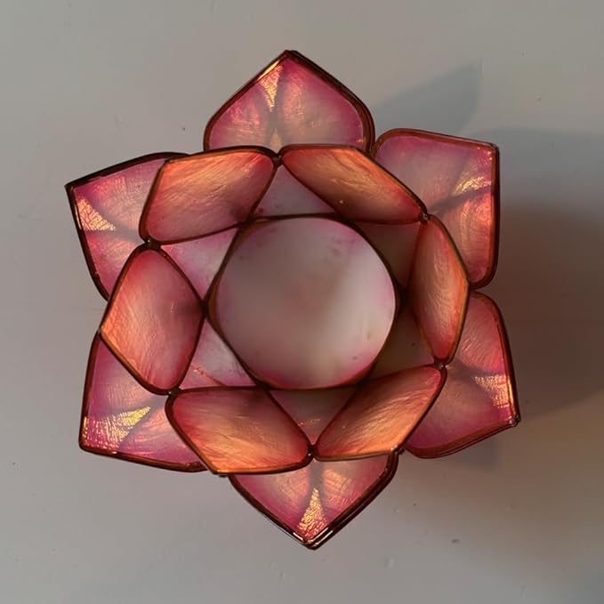 Om Gallery Capiz Shell Lotus Flower Decor Tealight Candle Holder for Serene Ambiance -Decorative Natural Shell Mini Candle Holders for Meditation, and Relaxation, Flamingo