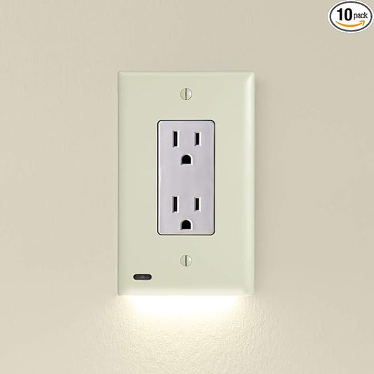 10 Pack - SnapPower GuideLight [for Standard Decor, Not GFCI outlets] - Night Light - Electrical Outlet Wall Plate with LED Night Lights - Automatic On/Off Sensor - (Décor, Ivory)