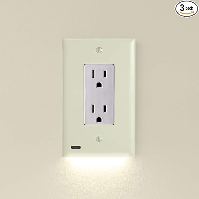 3 Pack - SnapPower GuideLight [for Standard Decor, Not GFCI outlets] - Night Light - Electrical Outlet Wall Plate with LED Night Lights - Automatic On/Off Sensor - (Décor, Ivory)