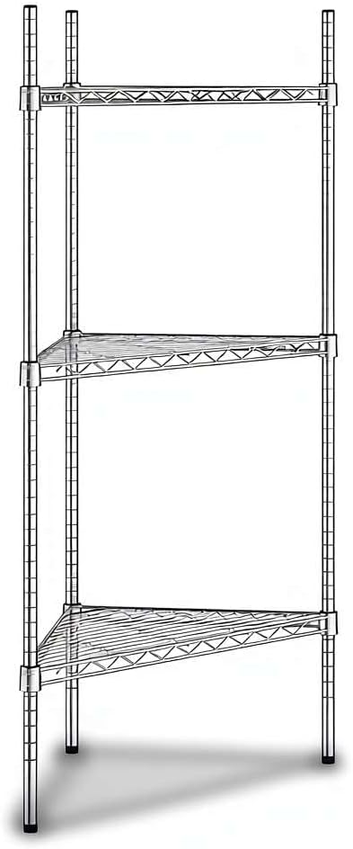 25" W x 18" D x 54" H NSF Chrome Triangle Heavy Duty Corner Shelving Kit, 3-Shelf Adjustable Wire Rack