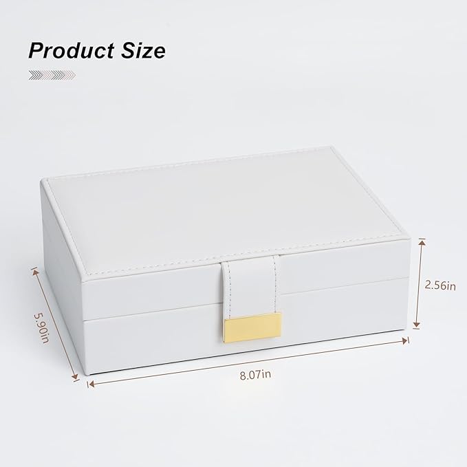 Jewelry Box Travel Jewelry Case Anti-Tarnish Single Layer Organizer for Rings, Earrings, Pendants, Necklaces Compact for Home Storage White
