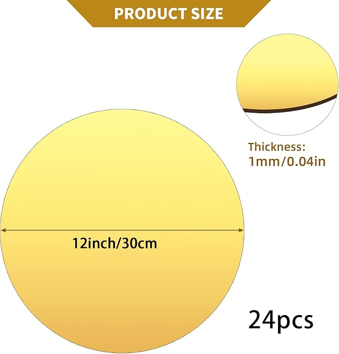 24PCS Gold Round Mirror Centerpieces for Tables, 12" Flat Circle Mirror Plates for Wedding Decorations, Mirror Trays for Candles Flowers Vases, Table Centerpiece Decor for Birthday Party Supplies