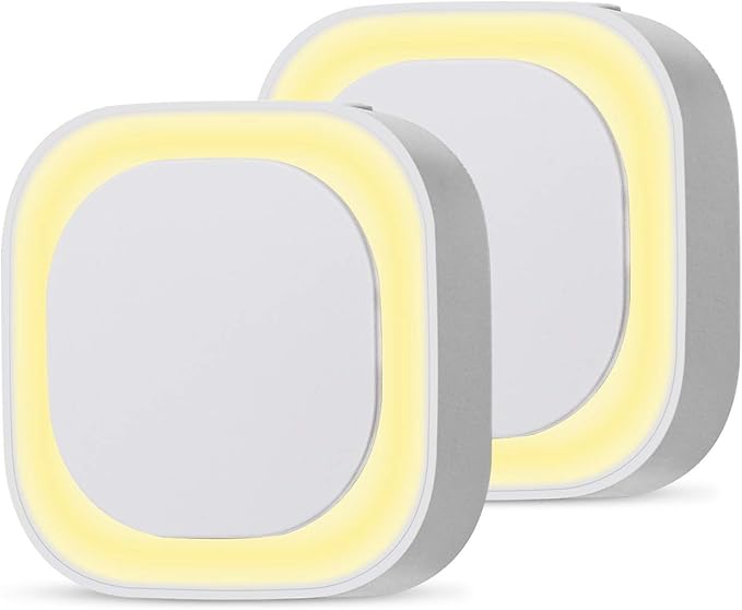 YUNLEX 2 Pack Warm White Night Light, Gentle Eye-Care with Dimmable Soft Glow & Indirect Reflection, Auto Dusk to Dawn Sensor, Plug in Nightlight for Nursery, Kids Room, Bedroom, Hallway