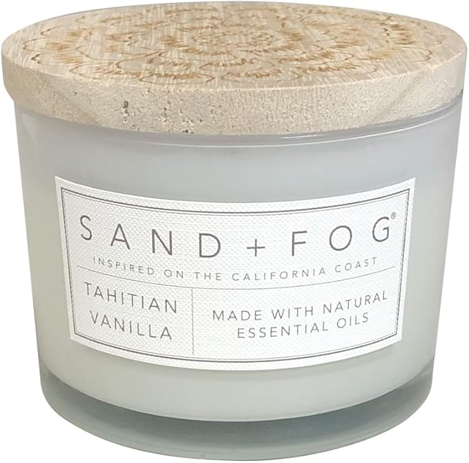 Sand + Fog Scented Candle - Tahitian Vanilla – Additional Scents and Sizes – 100% Cotton Lead-Free Wick - Luxury Air Freshening Jar Candles - Perfect Home Decor – 12oz