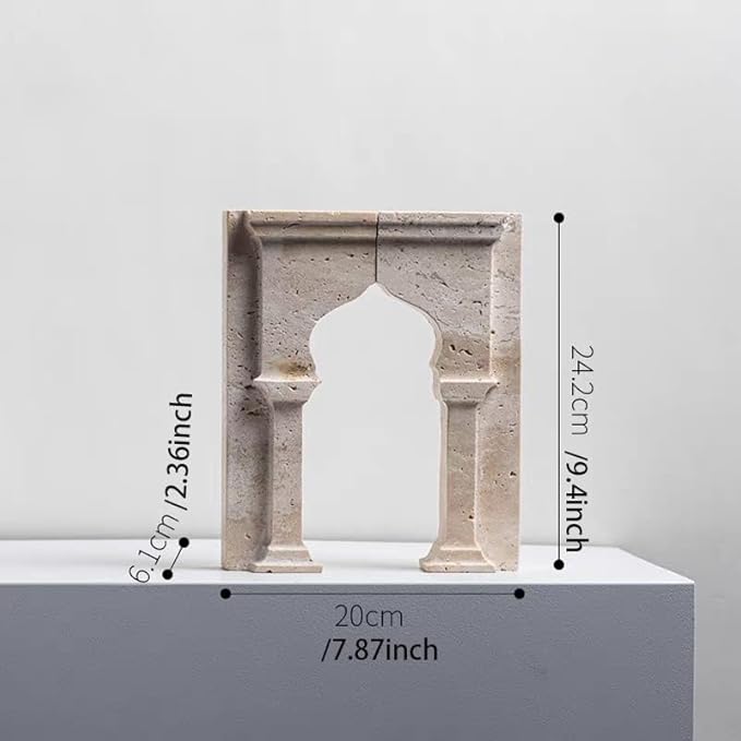 Set of 2 Piece Modern Travertine Bookend, Arc de Triomphe Design, Natural Stone Book Holders for Desk and Shelf (2 pcs 1 Set -Arc de Triomphe)