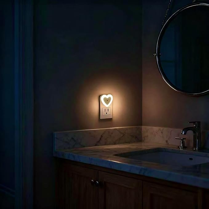 LED Night Lights Plug in(2-Pack), Dusk to Dawn Sensor Auto-On/Off, Heart Shaped Nightlight 0.5W for Bedroom, Bathroom, Kids Room, Hallway, Toilet(Warm White)