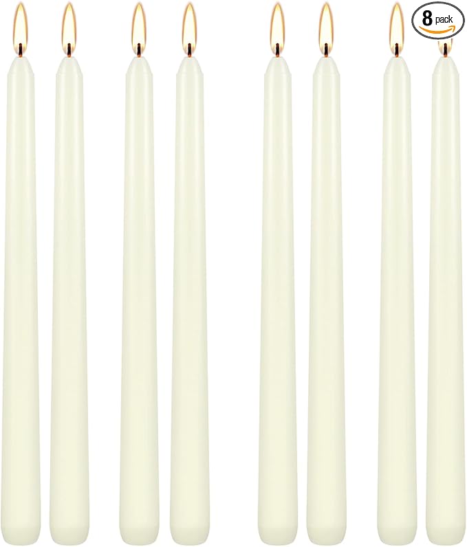 Howemon 8 Pack Ivory Taper Candles 10 Inch Tall 3/4 Inch Thick Burn 8 Hours