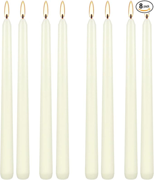 Howemon 8 Pack Ivory Taper Candles 10 Inch Tall 3/4 Inch Thick Burn 8 Hours