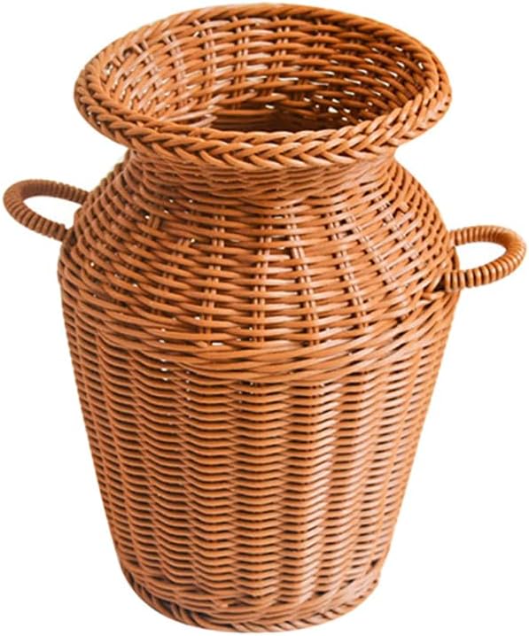 LABRIMP Creative Rattan Woven Vase 9 Inch Brown Decorative Flower Basket for Home Office Rustic Centerpiece Artificial Flower Holder