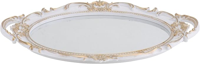 Vintage Mirror Tray Decorative Jewelry Perfume Storage Plate Oval White Retro Makeup Organizer Photography Prop for Vanity Home Décor
