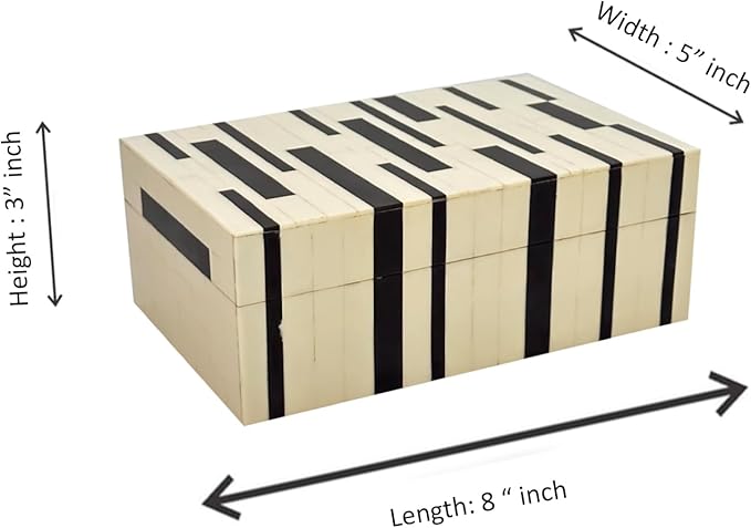 Perilla Home Home Decor Decorative Storage Wooden Box Small Ikigai Organizer Tool Stash Card Craft Treasure Trinket Memory Keepsake Jewelry Box for Men and Women, Gifts For All, Black and Off White