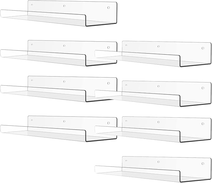 Acrylic Floating Shelves, 15.7 Inch Clear Wall Mounted Display Ledge, Invisible Bookshelf for Nursery, Makeup Organizer, Vinyl Records, 2-16 Pack (8)