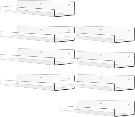 Acrylic Floating Shelves, 15.7 Inch Clear Wall Mounted Display Ledge, Invisible Bookshelf for Nursery, Makeup Organizer, Vinyl Records, 2-16 Pack (8)