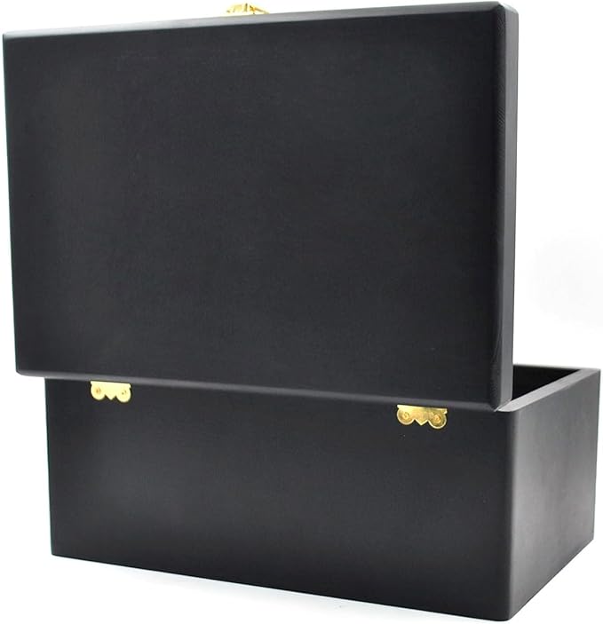 Large Wooden Storage Box with Hinged Lid, Wood Keepsake Chest, Perfect for Storing Souvenirs, Jewelry, Tools, Clothes, Recipes, Receipts, Small Accessories, etc, 11.8" x 7.8" x 5.5", Black