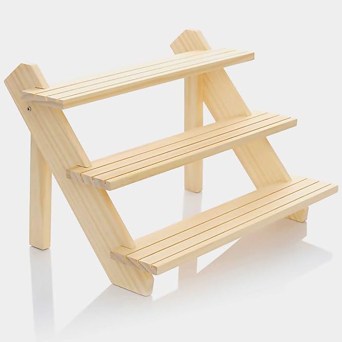 3 Steps Display Riser, Earring Display Stands, Showcase Cascading Merchandise Organizer Tray Vendor Display Supplies for Tabletop Shows Solid Wood…