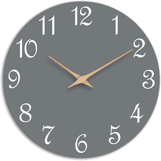 Mosewa Wall Clock Silent Non Ticking Decorative for Bedroom Bathroom Office Living Room Battery Operated Gray Wood Modern Simple(10 Inch)
