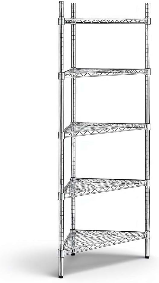 25" W x 18" D x 64" H NSF Chrome Triangle Heavy Duty Corner Shelving Kit, 5-Shelf Adjustable Wire Rack