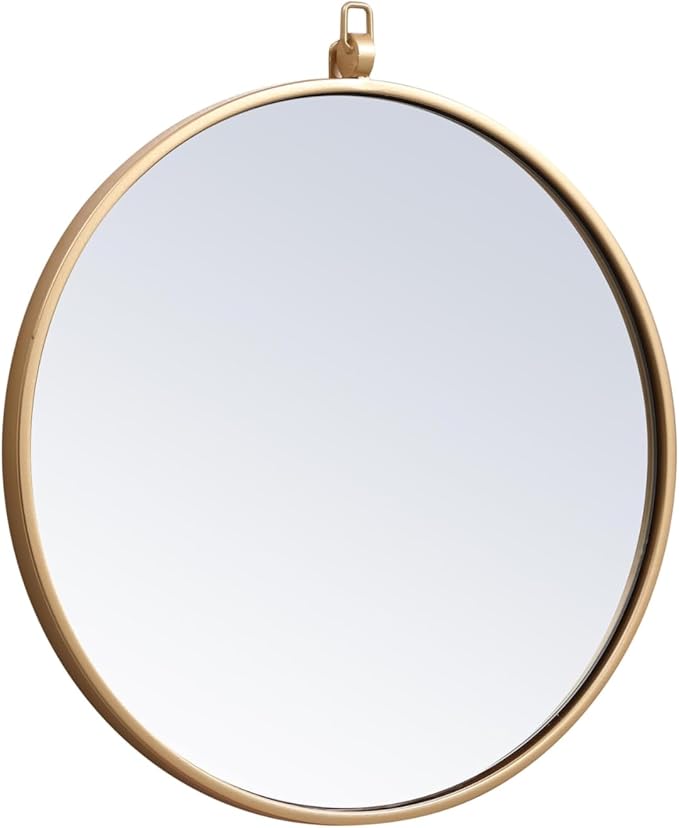 Brilliance, Metal Frame Round Mirror with Decorative Hook 18 Inch in, Midcentury Modern, Brass
