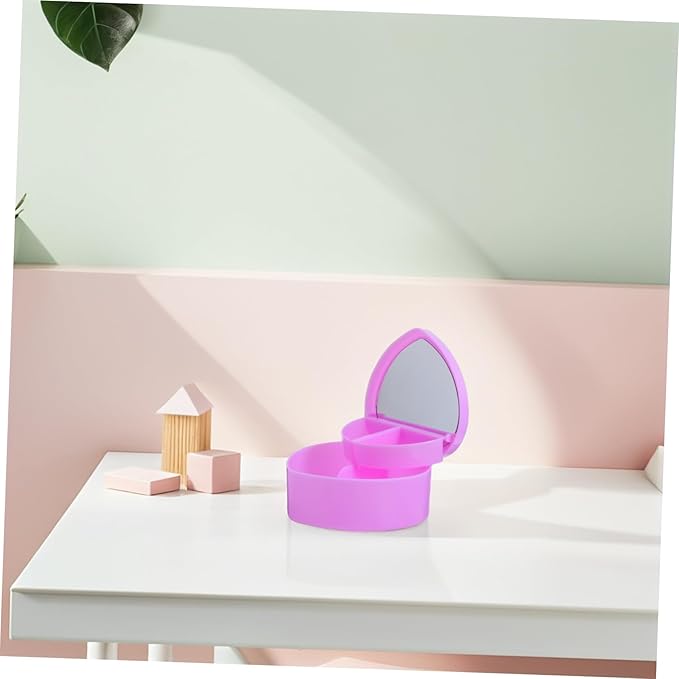 Cabilock Heart-shaped Jewelry Storage Box with Mirror Two-layer Case for Girls Cute Makeup Organizer for Necklaces Bracelets and Earrings Lightweight Travel-friendly Design