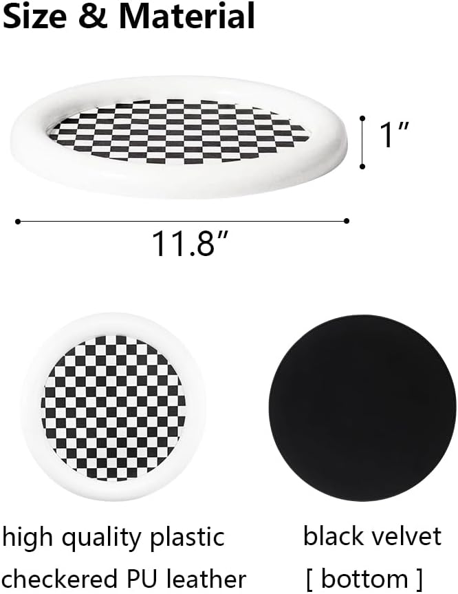 Ciandid Checkered Decorative Tray, Checkerboard Jewelry Tray Dresser Tray for Makeup Perfume Organizer, Aromatherapy Reed Diffuser Tray Vanity Tray for Bathroom(White)