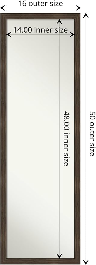 Amanti Art Brown Full Length Mirror for Door, 50x16 Woodgrain Stripe Chocolate Tall Wall Mirror Full Length, Mounted to Door or Closet Wall with no Visible Brackets, Casual Wood Frame, Bedroom Decor