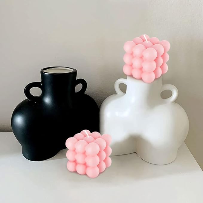 Pink Bubble Candle Gifts, Rose Scented Cute Cube Candle Floating Shelves Bubble Shaped Small Candles, Boho Home Office Danish Pastel Trendy Room Home Decor Candles for Women 2PCS
