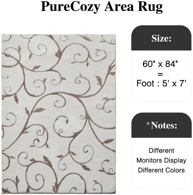 PureCozy Washable Neutral Area Rug 5x7 Beige Soft Shag Rugs for Living Room Modern Boho High Pile Non-Shedding Throw Rugs Non Slip Indoor Office Carpet for Playroom Bedroom Home Aesthetic Decor