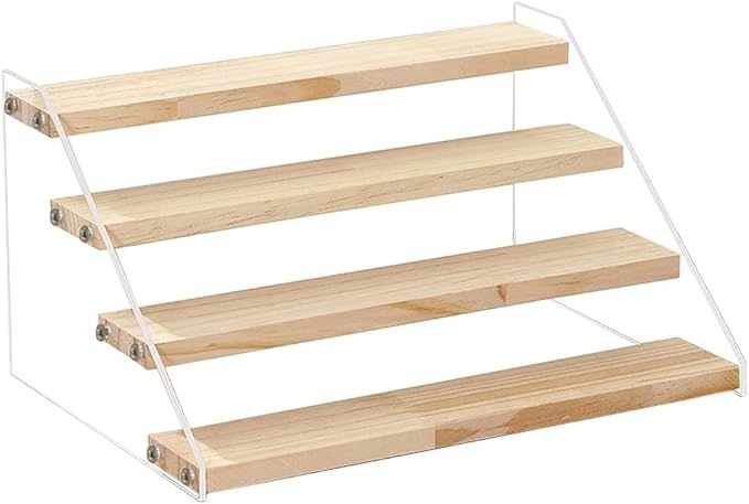 2/3/4 Layer Clear Acrylic Wooden Storage Rack Ladder Dessert Cake Display Rack Jewelry Display Stand Makeup Organizer (4 Layer 21.5x16x20.5cm)
