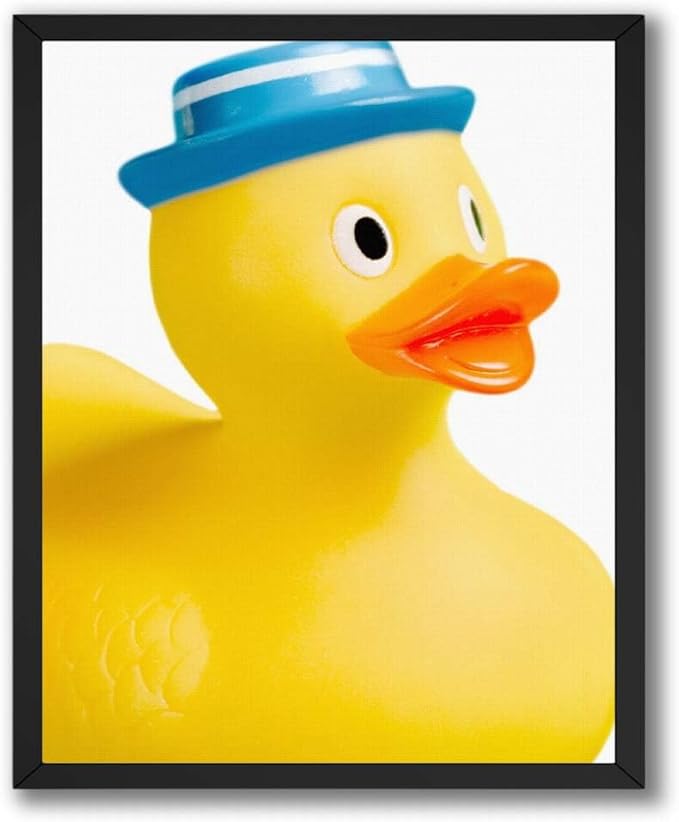 InkFlow Posters Rubber Duck With Hat Poster - Playful Bath Toy Illustration - Bright Modern Character Design - Bathroom Nursery Wall Decor Accent - 24x32 Unframed Canvas Print