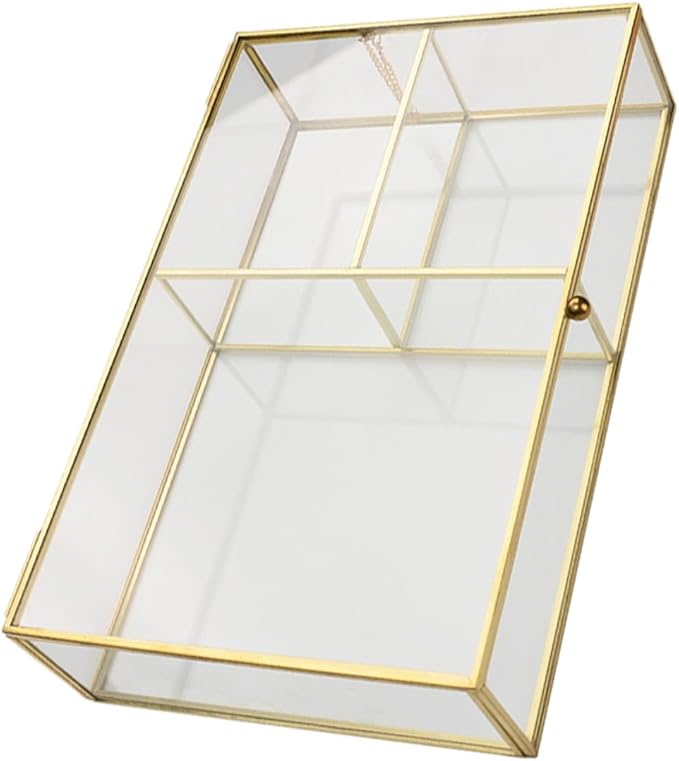 SAFIGLE Glass Jewelry Box with Cover Small Cosmetic Organizer for Lipstick Accessories Geometric Design for Desktop Decoration and Gifting Special Occasions