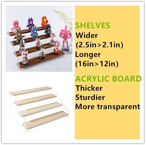 2 Pack Large 4 Tier Acrylic Display Stand 16*10.6*6.3 inches for Figures Wooden Risers Display Case for Craft Fair Acrylic Cupcake Stand for Dessert Table Cologne Organizer for Men(BROWN)