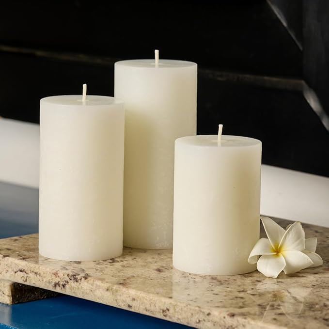 White Scented Pillar Candles Set of 3, 3x4, 3x5, 3x6 White Candles, Gardenia Pilar Scented Candle, Ideal as Wedding, Parties, Spa, Dinner, Home Decor, Church